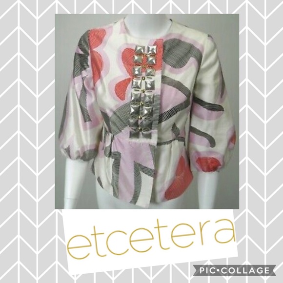 Etcetera Silk Geo Print Jeweled Crop Jacket 4 S - Picture 1 of 6